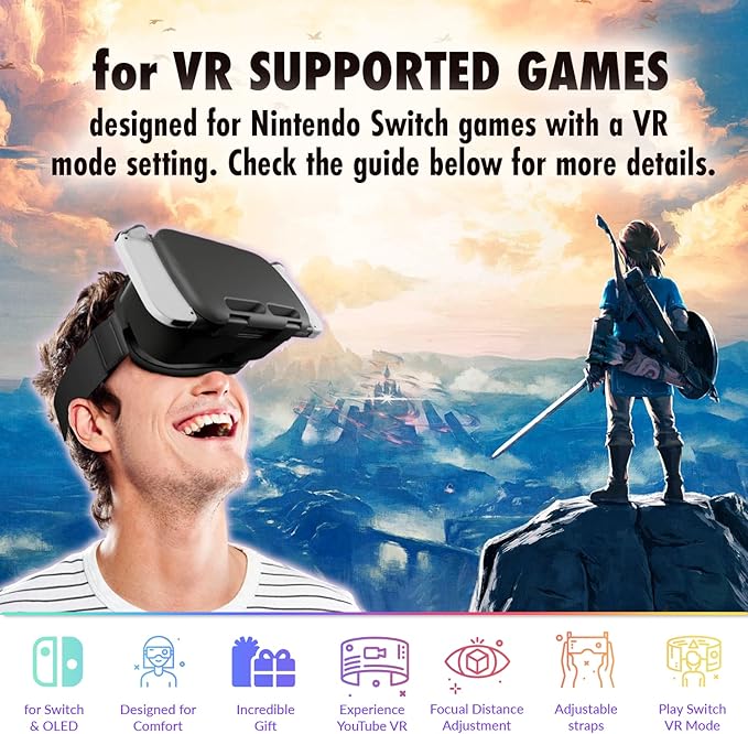Orzly VR Headset Designed for Nintendo Switch & Switch OLED Console with Adjustable Lens for a Virtual Reality Gaming Experience and for Labo VR - Black - Gift Boxed Edition