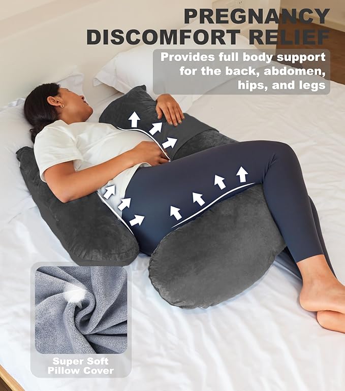 Pregnancy Pillows for Sleeping, Detachable and Adjustable with Pillow Cover, Maternity Body Pillow for Adults, Support for Back, Legs, Belly, HIPS and Pregnancy Must Haves Grey
