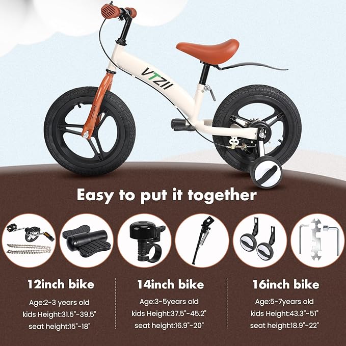 Balance Bike 2 in 1 with Pedals Brake Training Wheels Kickstand Pneumatic tyre,for Kids 2-7 Years Old,Kids Bike 12 14 16 inch