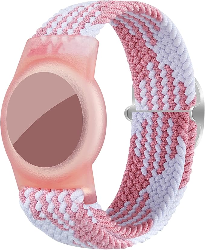 Bracelet for Kids Compatible with AirTag, Nylon Stretch Braided Air Tag Wristband, Protective Case for Airtag GPS Tracker Holder, Adjustable Elastic Watch Band for Toddler Child Elder (Rainbow)