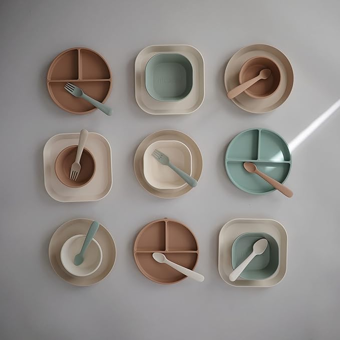 mushie Flatware Fork and Spoon Set For Kids | Made in Denmark (Sage)