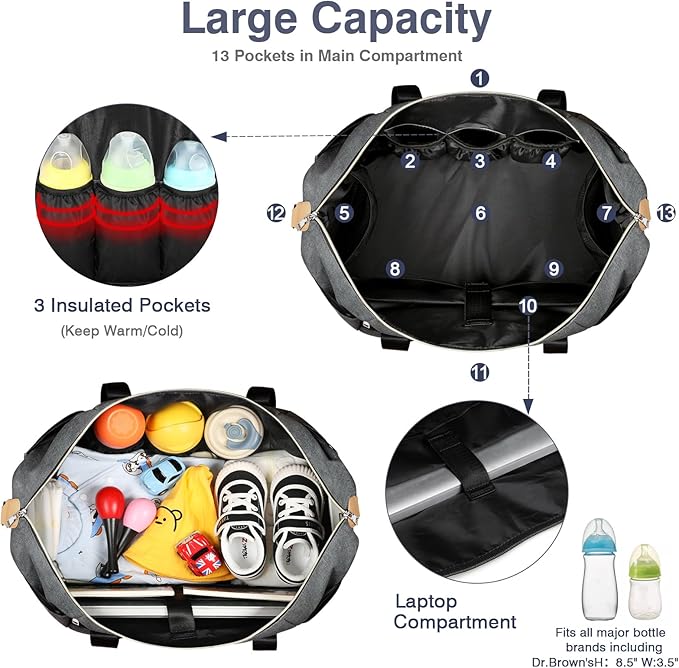 ITIEZY Diaper Bag Tote for Baby - Large Mommy Bag with Portable Changing Pad Pacifier Case, Hospital Bags Travel Baby Bag