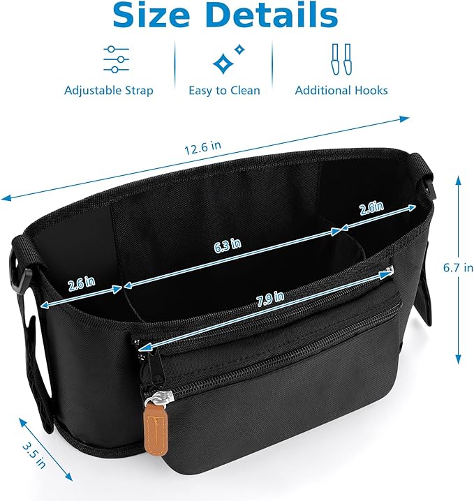 Accmor Universal Stroller Organizer with Detachable Phone Bag, Stroller Bag Caddy Organizer Stroller Accessories for Uppababy, Baby Jogger, Nuna, Doona, Britax Strollers