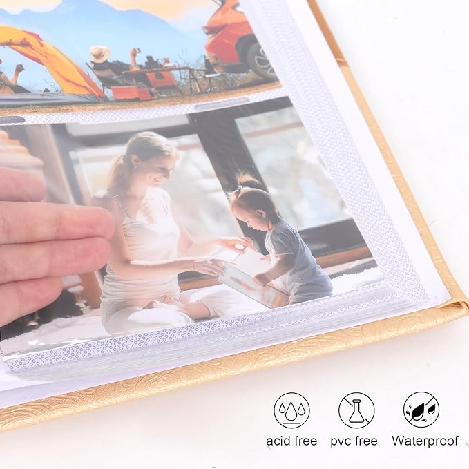 RECUTMS Photo Album 4x6 200 Photos with Writing Space Photo Book,Leather Cover Picture Album with Memo Areas for Wedding Anniversary Family Baby Couple Valentines Graduation Travel (Yellow)