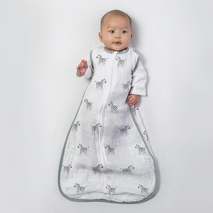 Amazing Baby Muslin Sleeping Sack, Zebra, Black, Large, Wearable Blanket with 2-way Zipper , Large 12-18 Month