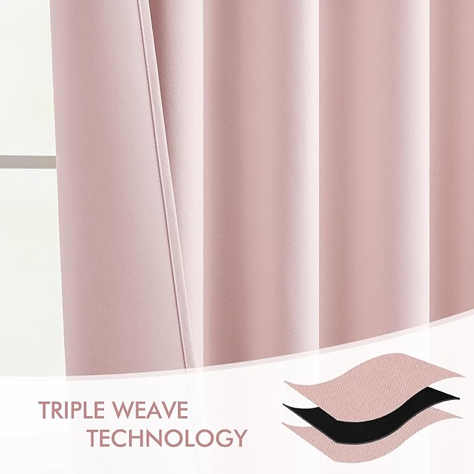 MIULEE Baby Pink Back Tab Blackout Curtains 84 Inch Length 2 Panels Set for Living Room Bedroom Privacy, Rod Pocket/Pinch Pleated Thermal Insulated Room Darkening Light Blocking Drapes, W66xL84