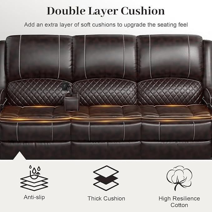 Yolsali 3-Seater Recliner Sofa, Manual Reclining Couch - Image 6