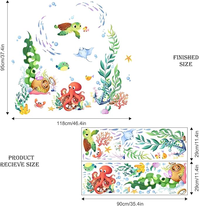 Supzone Under The Sea Wall Decals Ocean Fish Seaweed Sea Turtle Octopuses Wall Stickers for Kids Toddlers Bedroom Living Room Baby Nursery Wall Decor