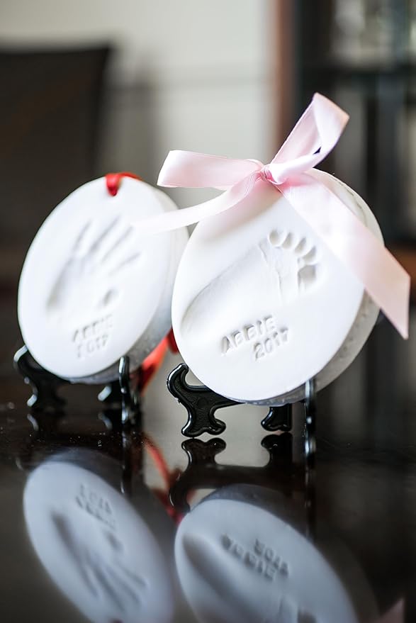 Little Hippo Baby Ornament Keepsake Kit (Newborn Bundle) - 2 Easels, 4 Ribbons & Letters! Handprint and Footprint Clay Casting Kit for Baby Shower Gifts, Boys & Girls