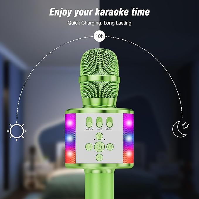 BONAOK Karaoke Microphone for Kids & Adults - Bluetooth Microphones Singing Mic with Disco Lights, Echo Effect, Built-in Speaker Portable Karaoke Player for Party Travel Gifts Q78(Green)