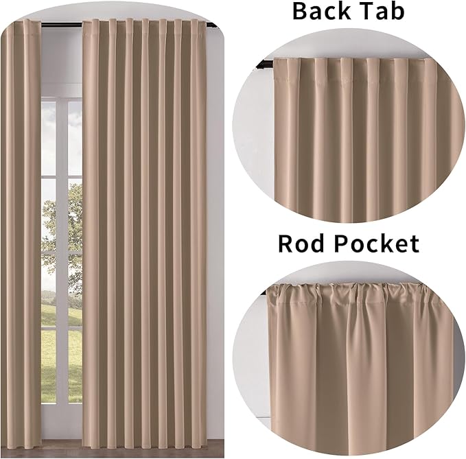 Joydeco Blackout Curtains 84 Inch Long for Bedroom, Thermal Insulated Black Out Curtains 2 Panels Set, Room Darkening Drapes for Living Room Window (W52 x L84 Inch, Khaki)