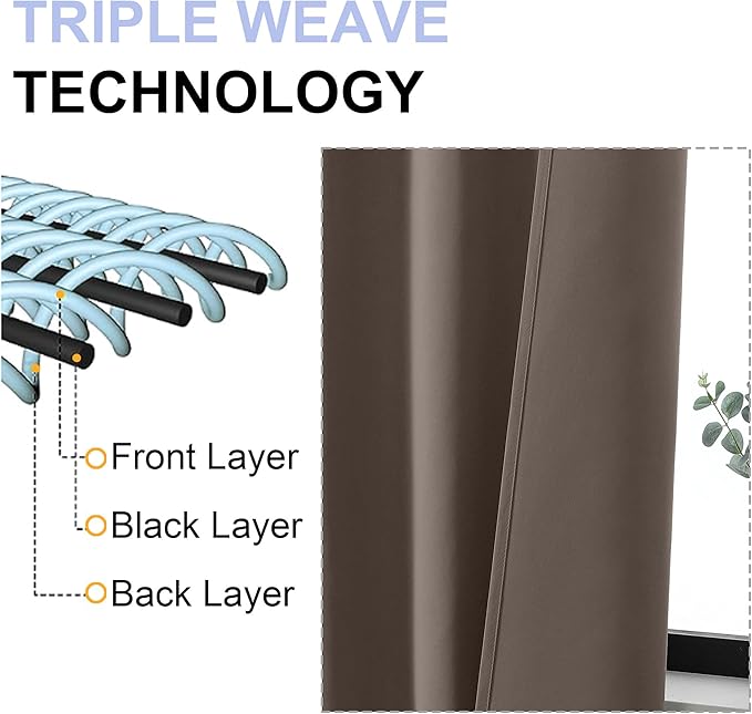 Simplebrand Ava Brown Blackout Curtains for Bedroom 96 Inches Long 2 Panels, Solid Thermal Insulated, Energy Saving Living Room Window Treatment Curtains Blackout Drapes, W40 x L96 Inch, Brown