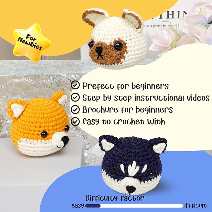 TAKADODO Crochet Kit for Beginners - Learn to Crochet Kits for Adults Beginner with Step-by-Step Video Tutorials - Crochet Kits for Adults and Kids (Dogs)