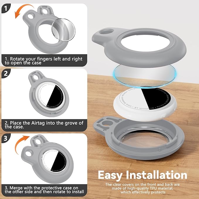 Upgrade Waterproof Airtags Holder with Apple Airtags Keychain, Hard PC Air Tag Case, Anti-Scratch & Shock Air tag Holder,Men's Women's Keyrings & Keychains, for Dog,Car Key,Luggage -Grey