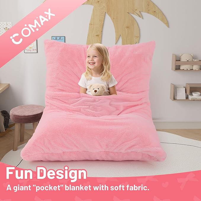 COMAX 3-in-1 Bean Bag Chair for Kids, Toddler Beanbag Bed, Convertible Child Floor Lounger, Floor Mattress with Filler for Girl Boy Sleeping Reading, Pink