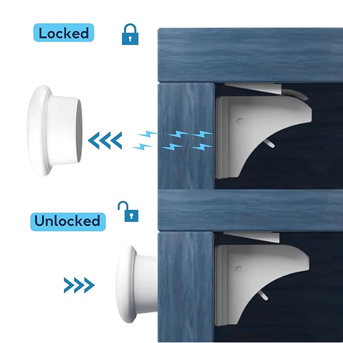 Magnetic Safety Lock Kit 2-Pack Replacement Key, 3M Adhesive Easy Installation, Baby Proofing Magnetic Locks for Cabinets and Drawers