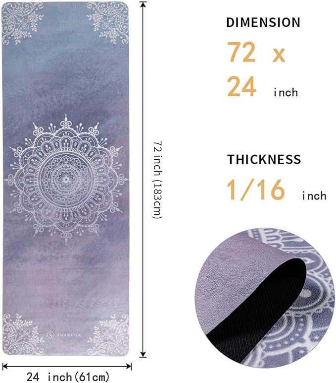 Travel Yoga Mat, Non Slip Exercise Suede Mat with Carry Bag, All-Purpose Fitness Mat with High Density Anti-Tear Surface for Women, Ideal for Pilates Workout (72'' x 24'' x 1.5mm Thick)