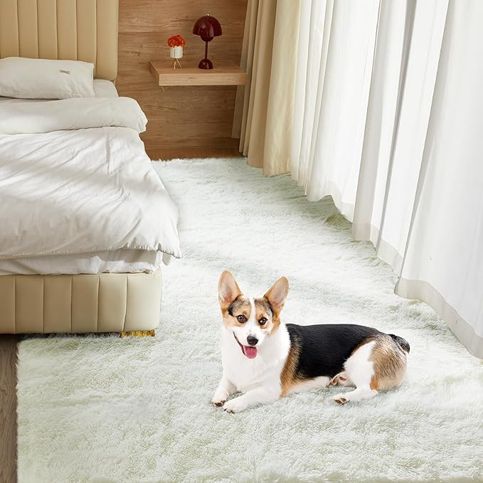 5X8 Ultra Soft Rug for Living Room, Fluffy Shag Area Rug for Bedroom, Modern Shaggy Carpets Fuzzy Rug for Teens Dorm Nursery Home Decor Aesthetic, Upgrade Anti-Skid Durable, Cream White