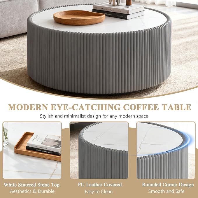 Round Marble Coffee Table Set of 2, 2 Piece White Coffee Table and End Table Set - Image 5