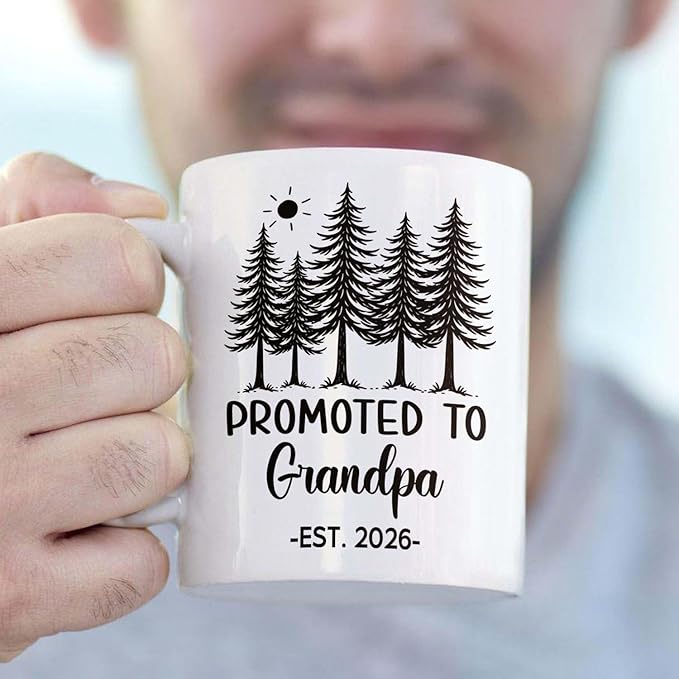 Personalized Grandpa EST 2026 Accent Mug Gift For New Grandad Grandfather, Customized Promoted To Grandpa White Coffee Mug 11 Oz 15 Oz, Pregnancy Announcement Travel Cup Gift For Pawpaw From Family