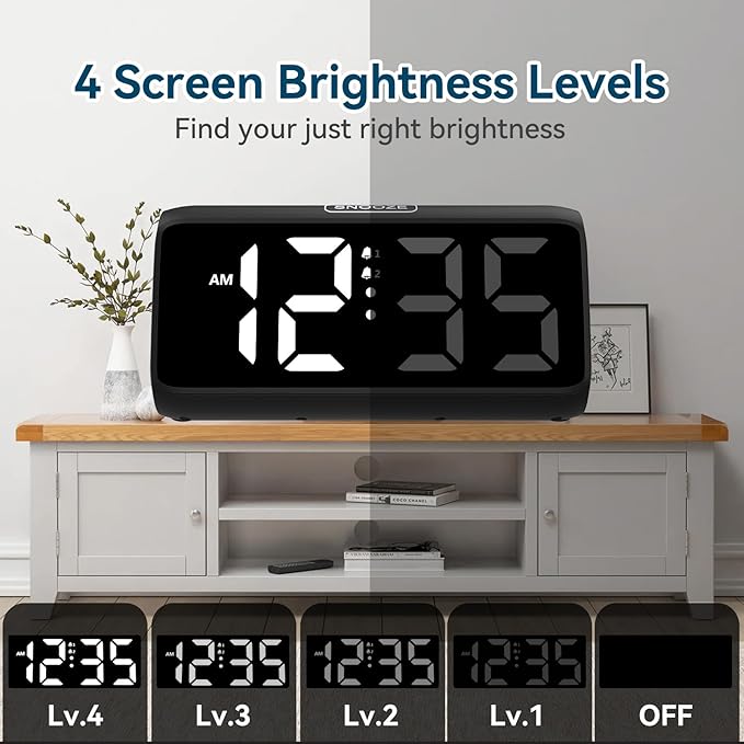 Netzu Digital Alarm Clocks for Bedrooms, Loud Alarm Clock with Dual Alarms, Bold Digits, 5 Dimmers, 4 Volumes, Snooze, Bedside Clock for Deep Sleepers Kids Teens Seniors, Plug in Clock, Easy to Set