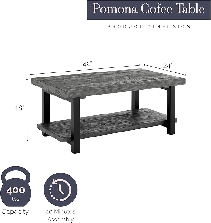 Pomona 42-Inch Rectangular Solid Wood Coffee Table - Image 2