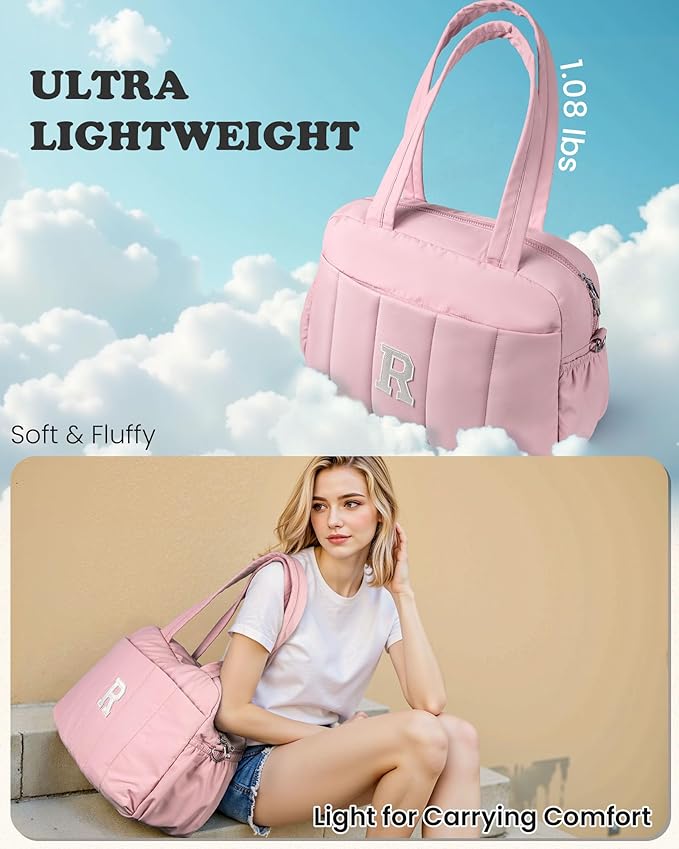 College Gifts for Women, Duffle Bag for Travel, Weekender Bags for Women，Initial Overnight Bag with Wet Pocket，Lightweight Travel Bags Personalized Gym Tote with Makeup Pouch