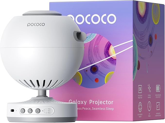 POCOCO Galaxy Star Projector for Bedroom with Replaceable Optical Film Discs, Home Planetarium Night Light Projector with High-Definition Soft Light for Relax, Study, and Meditate, Stress Relief Gifts