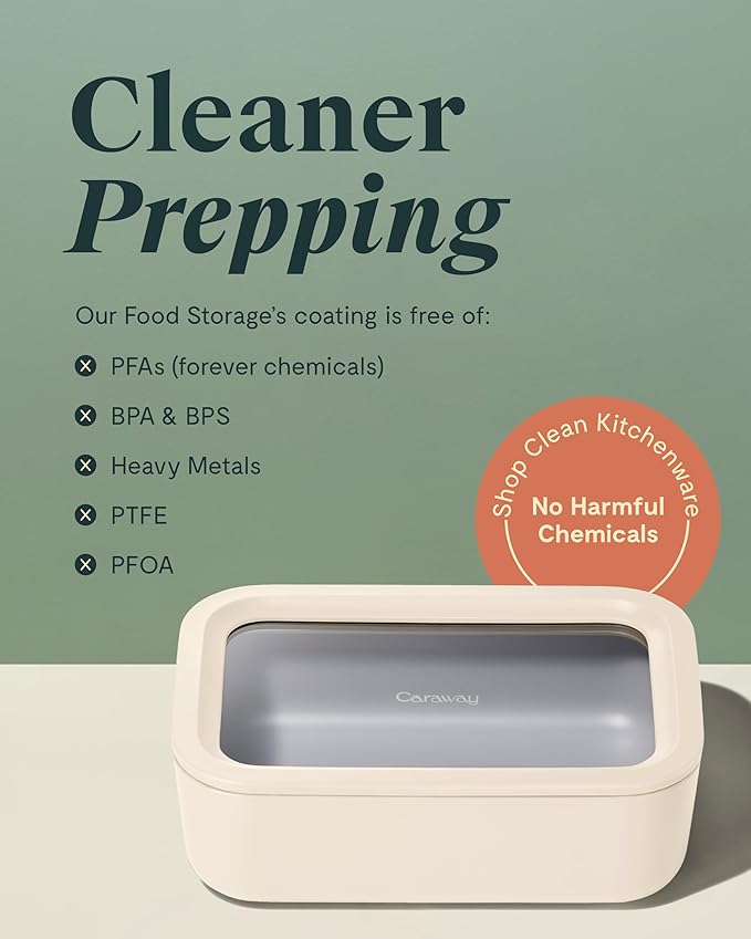 Caraway Glass Food Storage - 6.6 Cup Ceramic Coated Container - Non-Toxic, Non-Stick Lunch Box With Lids - Dishwasher, Oven, & Microwave Safe - Perracotta