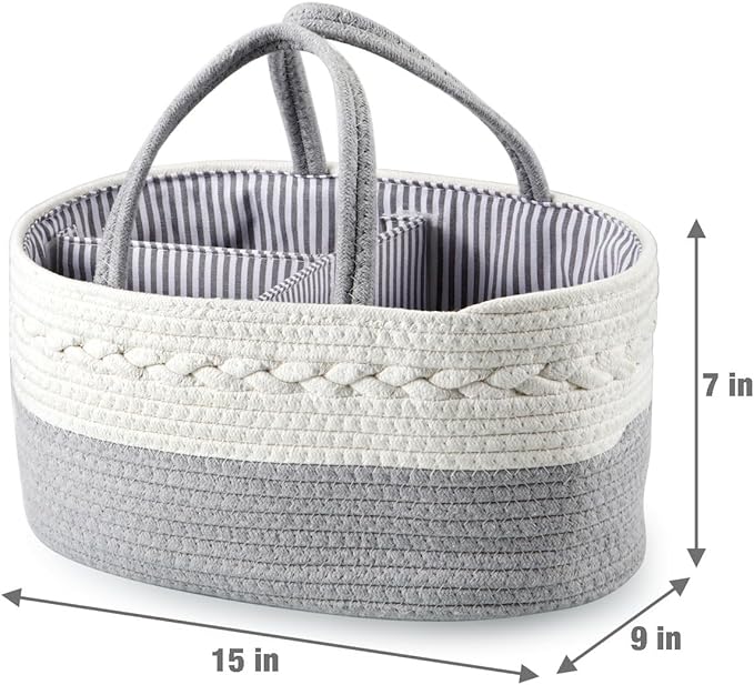 PandaEar Baby Diaper Caddy Organizer for Boys Girls, Portable Baby Diaper Basket, Travel Cotton Rope Diaper Caddy Change Organizer for Baby Shower Gifts Newborn Infants