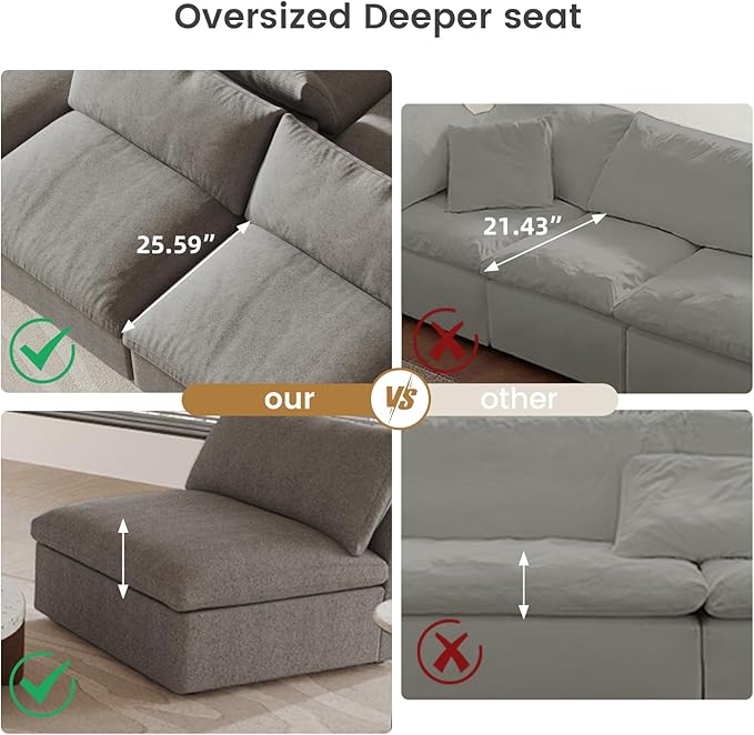Cloud Modular Sectional Sofa, 8 Seater Sofa Wide Deep Seat Couches, Sofa Covers - Image 7