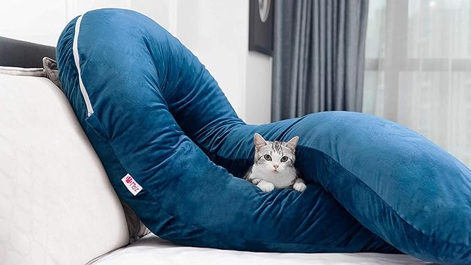 Meiz Pregnancy Pillow, Pregnancy Body Pillow, Pregnancy Pillows for Sleeping, 65" Maternity Body Pillow for Pregnant Women with Velvet Cover, Blue