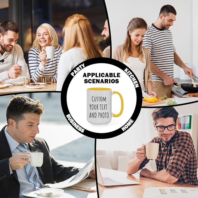 Ship Next Day Custom Mug Design Your Own Photo Text Personalized Picture Gifts for Women Men Customized Gifts Idea Personalized Coffee Mugs 11oz Yellow Handle