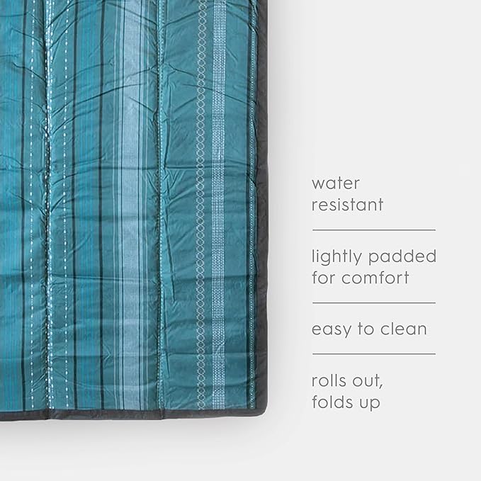 Little Unicorn 5'x5' Outdoor Family Picnic & Beach Blanket | Durable & Water-Resistant Fabric | Compact Fold & Easily Wipes Clean | Zipper Pocket (Shoreline Stripe)