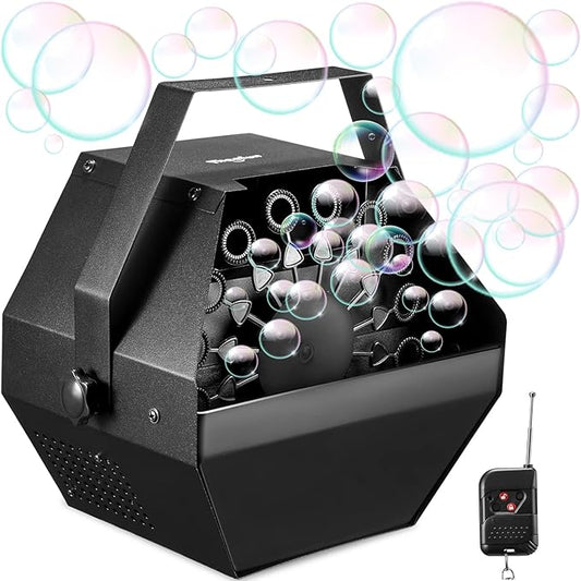 Theefun Bubble Machine: Remote Control 750ML Metal Bubble Blower Machine with High Output, Plug-in Automatic Bubble Maker Bubble Toys for Parties Wedding Birthday Indoor Outdoor Use with AC Adapter