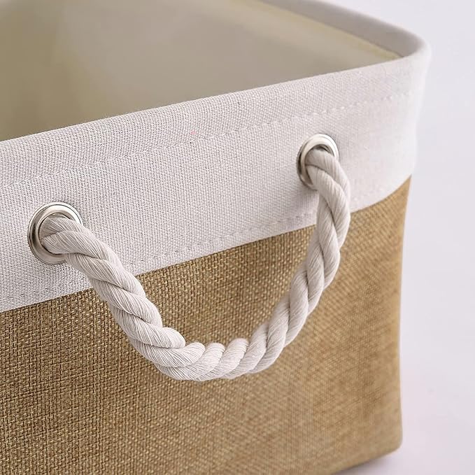 Rectangular Fabric Storage Baskets for Organizing, Shelves, Decorative & Gift (White & Peru)