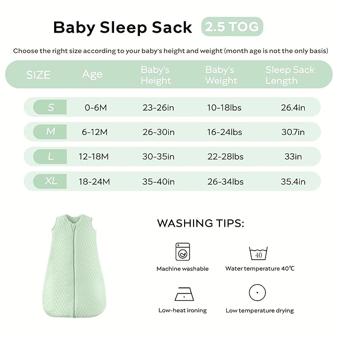 JELLYMONI Baby Sleep Sack TOG 2.5, 12-18 Months Winter Baby Wearable Blanket, 100% Cotton Infant Sleeping Sack 2-Way Zipper Warm Quilted Sleepsack