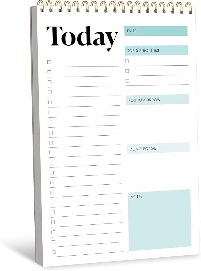 To Do List Notepad, Daily Planner Notebook with 52 Tear-off Sheets, Undated Writing Organizer for Daily Tasks and Goal, Coiled Task Track Checklist Productivity Pad for Office, Classroom, Home, School