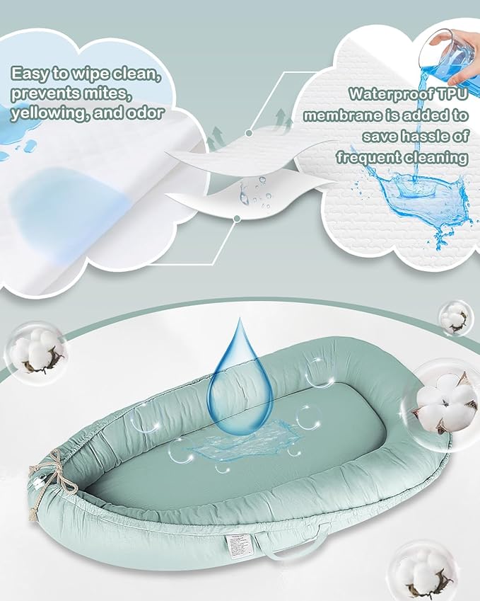 Baby Lounger - Infant Lounger for Newborn 0-24 Months, Pure Cotton Breathable Baby Nest Lounger Cover, Newborn Essentials for Baby Boys & Girls, Portable Baby Lounger for Home and Travel