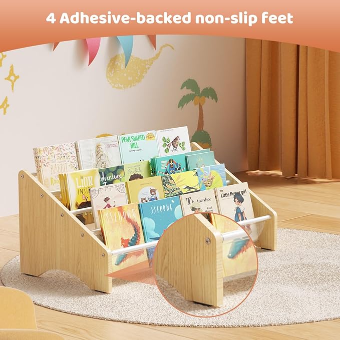 Sturdy Wooden High-Transparent 4 Tier Kids Bookshelf, Perfect Kid-Friendly Height Book Shelf for Kids Rooms - Toddler Book Shelf Display for Nurasery, Deep Size Bookshelf Hold More Books