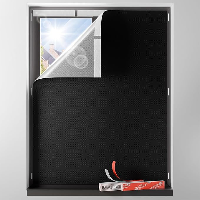 Sumobaby Blackout Curtains for Bedroom Portable 59"x48",No Drill Blackout Shades with Upgraded Hook&Loop Tapes,100% Black Out Window Cover,Thermal Insulated Blinds for Bedroom,Nursery(1 Panel,Black)