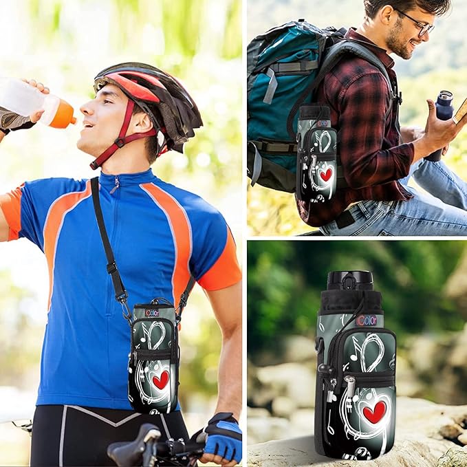 icolor Water Bottle Carrier Bag with Strap 25/32/40 oz Crossbody Bottle Holder with Phone Pocket Sling Sleeve Insulated Neoprene Water Bottle Pouch for Walking Travelling