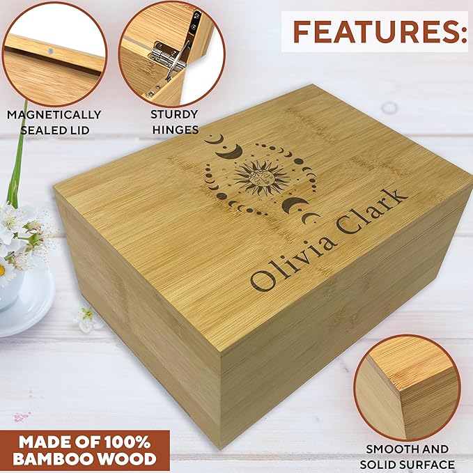 Witchy Gifts for Women - Personalized Crystal Stone Storage, Witchcraft Altar Box for Witchy Items, Pagan Spiritual Esoteric Gifts, Oracle Card Holder, Wiccan Box for Witch Essentials, 11x8x4,75 in