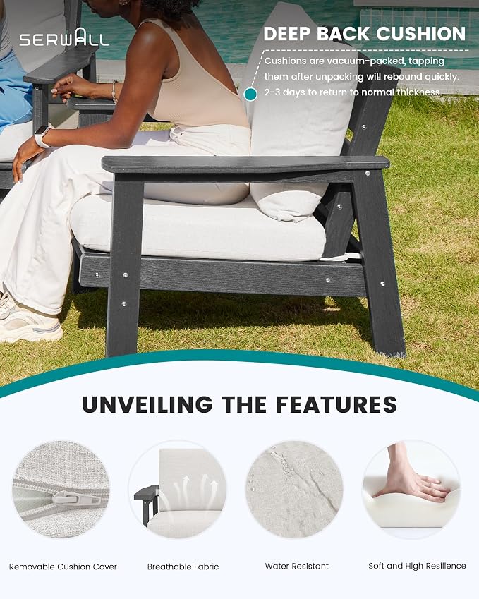 SERWALL Outdoor Loveseat, All-Weather HDPE Outdoor Furniture Set - Image 4