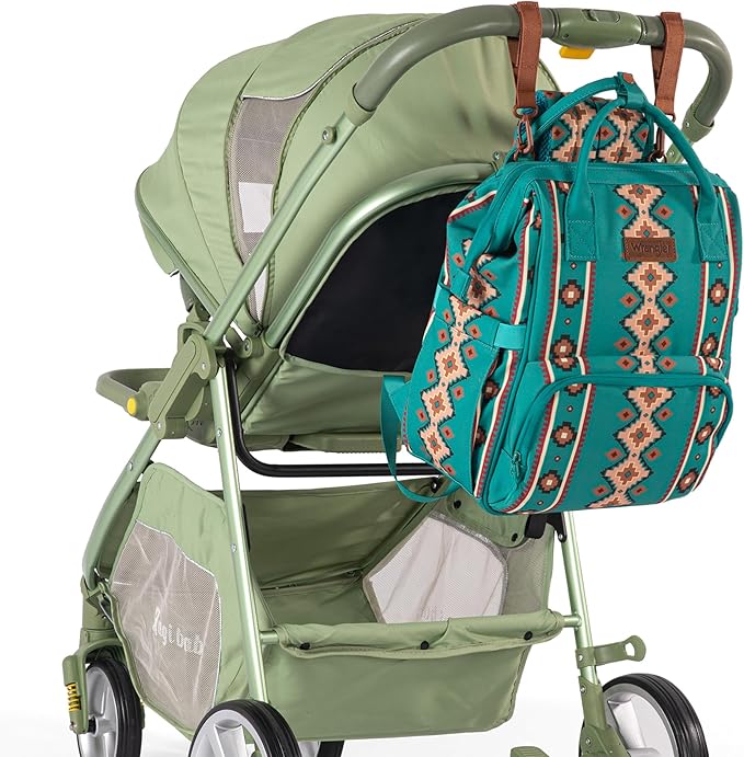 Wrangler Aztec Backpack Organized Daypack Travel Baby Bag with Stroller Strap and Side Bottle Pockets