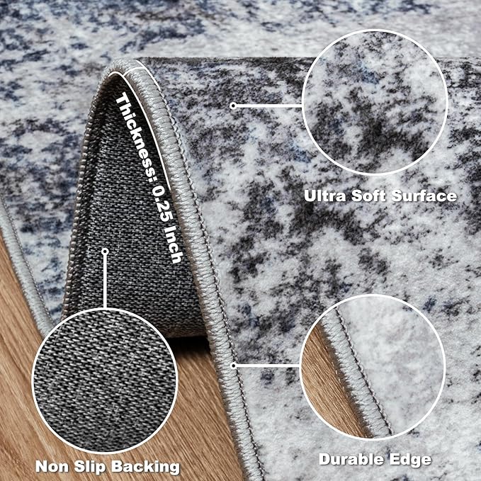 Area Rugs 8x10 Living Room Rugs: Modern Abstract Washable Rug with Non-Slip Backing, Stain Resistant Indoor Floor Large Carpet for Bedroom Dining Room Table Nursery Hallway Home Office Blue/Gray/Black