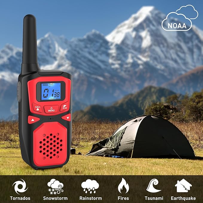 WokTok Adult Walkie Talkies Long Range Rechargeable Portable Two-Way Walkie Talkie, Camping Gear, SOS Sirens, NOAA Weather Alarms, Kid's Toys, Easy-to-Use Walkie Talkies,2 Packs(No Batteries)