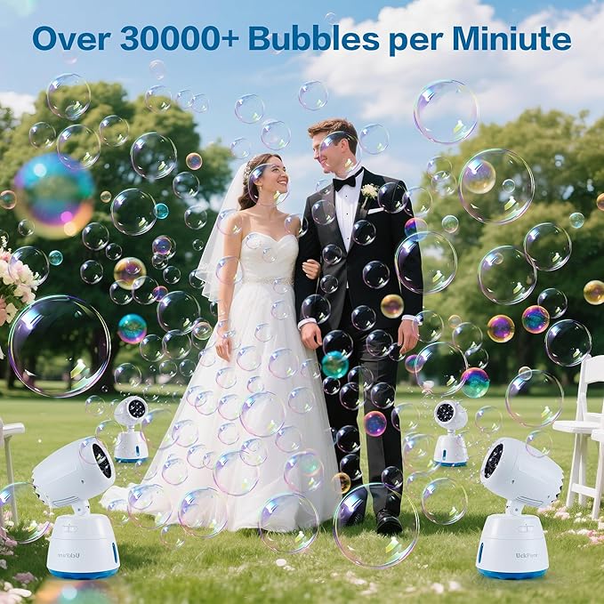 Rechargeble Bubble Machine, 270° Automatic-Rotating, 38000 Big Bubbles/min, 1000ml Large Bubble Tank, 2200mAh Battery, Bubble Maker for Kids Toddlers, Parties, Wedding, Birthday, Outdoor, White