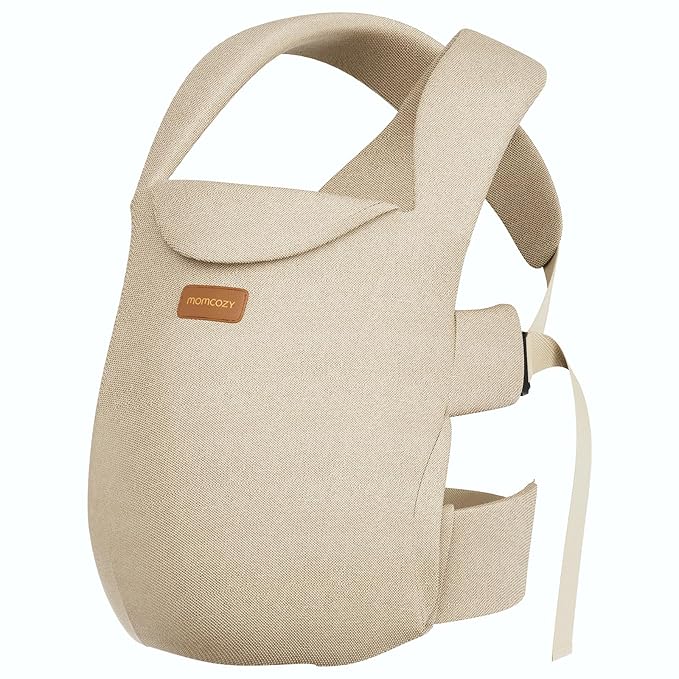 Momcozy Newborn Carrier WeeSnug- Lightweight and Cozy Comfort for 7-25 lbs, Ergonomic Cross-Back Support, Effortless to Put On, Hands-Free Baby Carrier with Lumbar Support, Khaki