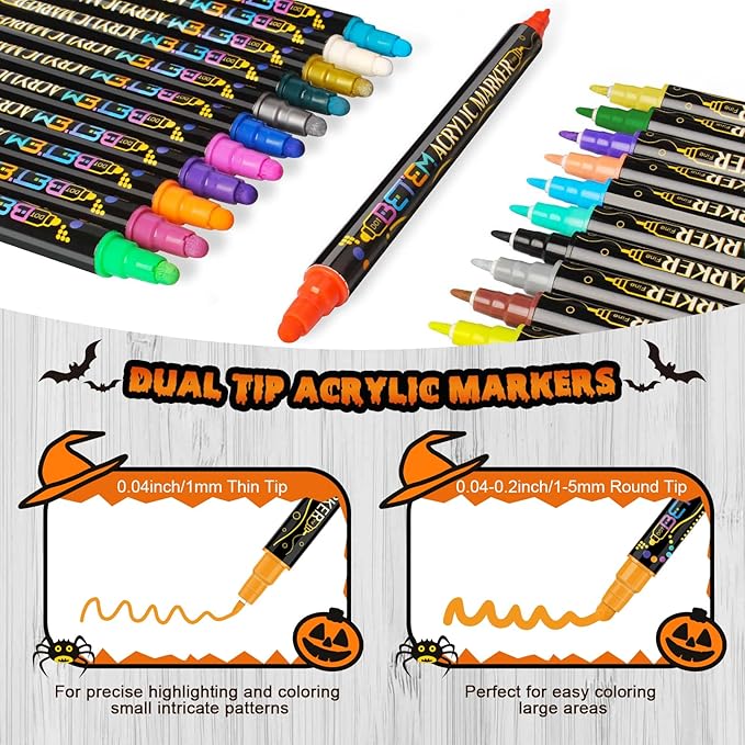 Betem 36 Colors Dual Tip Acrylic Paint Pens Markers, Premium Acrylic Paint Pens for Wood, Canvas, Stone, Rock Painting, Glass, Ceramic Surfaces, DIY Crafts Making Art Supplies